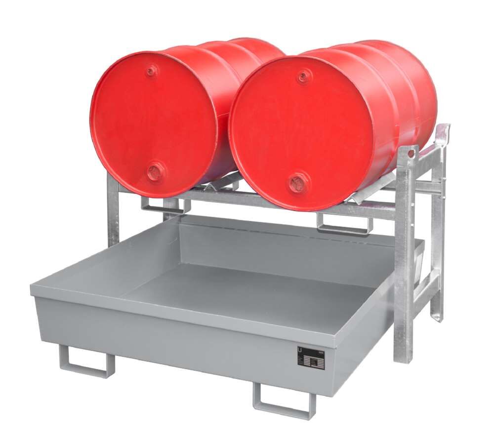 Bauer Fassregal FRA 2 Auffangwanne 1200 x 335 x 1200 mm lackiert mausgrau Produktbild Bauer Fassregal FRA 2 Auffangwanne 1200 x 335 x 1200 mm lackiert mausgrau bild 2