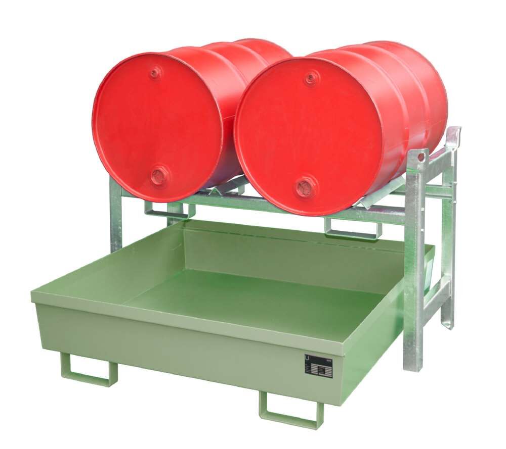 Bauer Fassregal FRA 2 Auffangwanne 1200 x 335 x 1200 mm lackiert resedagrün Produktbild Bauer Fassregal FRA 2 Auffangwanne 1200 x 335 x 1200 mm lackiert resedagrün bild 2