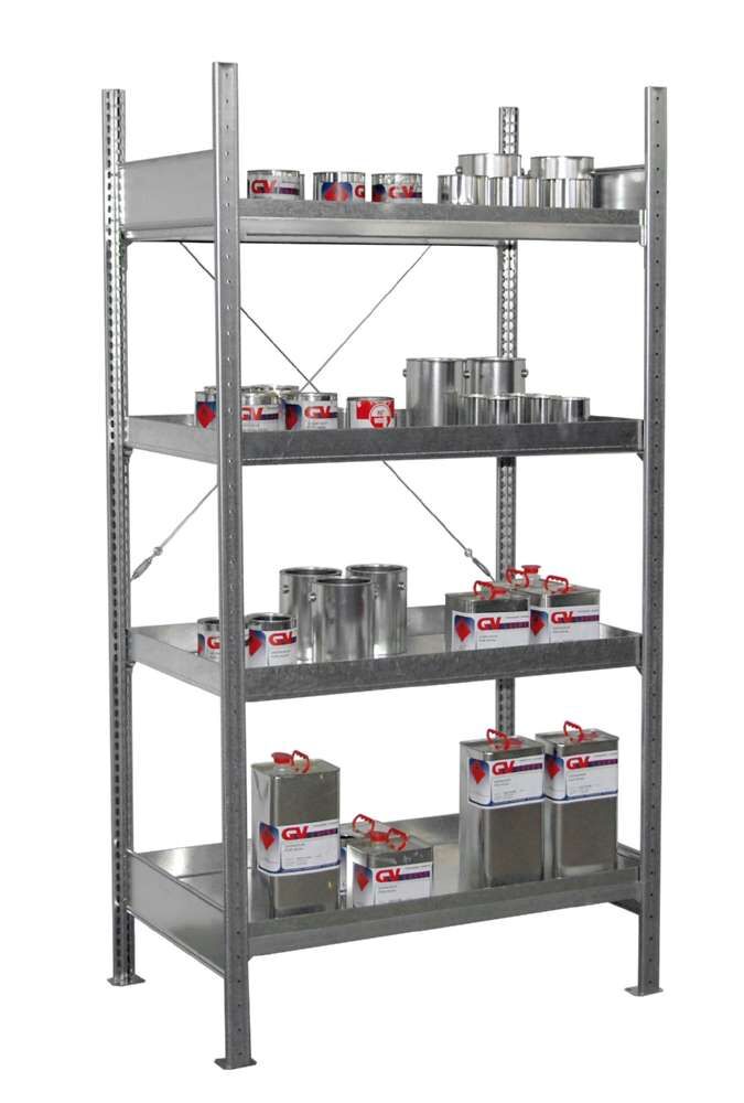 Bauer Kleingebinderegal mit Auffangwanne 3019 4E verzinkt 1000 x 2000 x 600 mm Produktbild Bauer Kleingebinderegal mit Auffangwanne 3019 4E verzinkt 1000 x 2000 x 600 mm