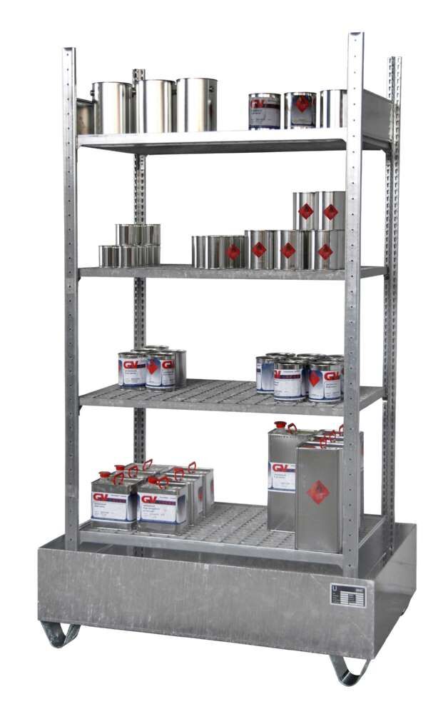 Bauer Kleingebinderegal mit Auffangwanne 3021 4E verzinkt 1200 x 2260 x 800 mm Produktbild Bauer Kleingebinderegal mit Auffangwanne 3021 4E verzinkt 1200 x 2260 x 800 mm
