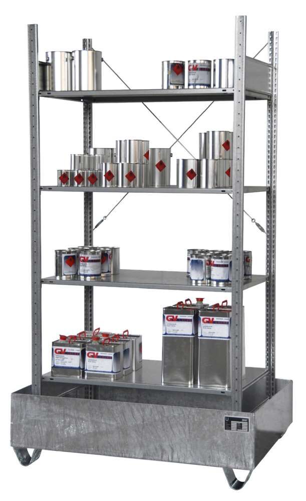 Bauer Kleingebinderegal mit Auffangwanne 3022 4E verzinkt 1200 x 2260 x 800 mm Produktbild Bauer Kleingebinderegal mit Auffangwanne 3022 4E verzinkt 1200 x 2260 x 800 mm