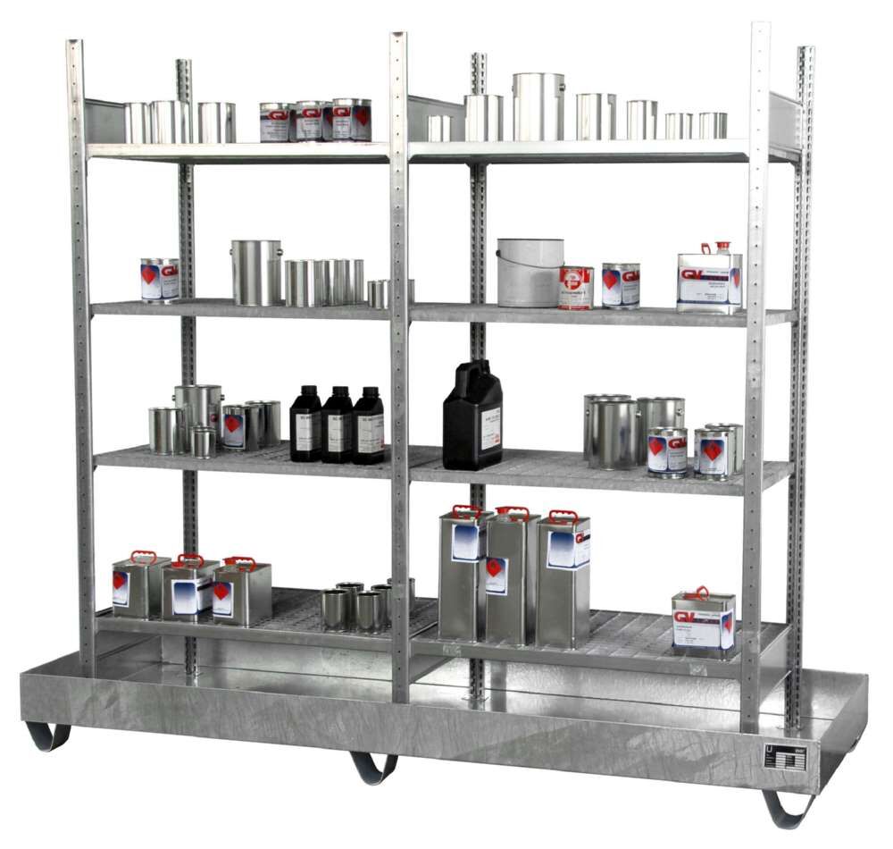 Bauer Kleingebinderegal mit Auffangwanne 3023 4E verzinkt 2400 x 2150 x 800 mm Produktbild Bauer Kleingebinderegal mit Auffangwanne 3023 4E verzinkt 2400 x 2150 x 800 mm