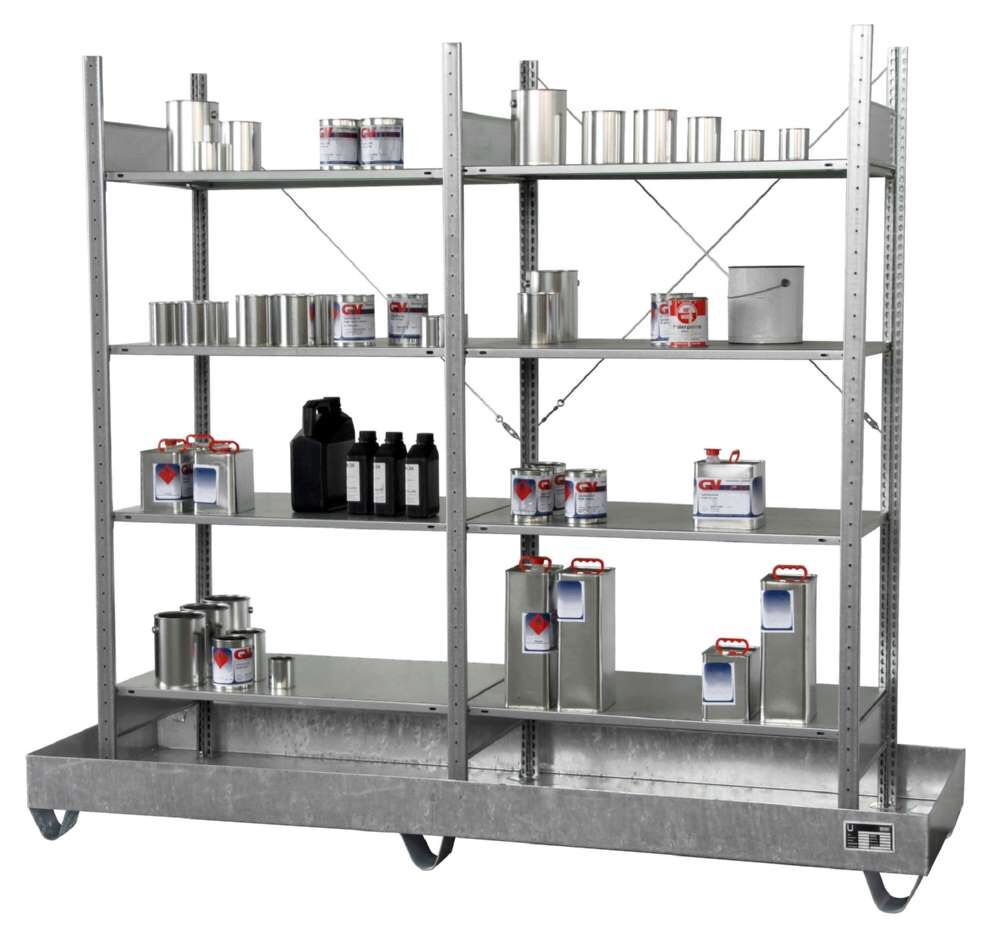 Bauer Kleingebinderegal mit Auffangwanne 3024 4E verzinkt 2400 x 2150 x 800 mm Produktbild Bauer Kleingebinderegal mit Auffangwanne 3024 4E verzinkt 2400 x 2150 x 800 mm