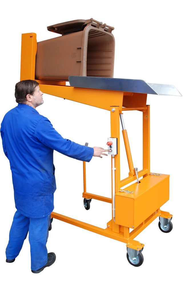 Bauer Mülltonnen Kippstation MKS 12 Volt lackiert in der Farbe Gelborange Produktbild Bauer Mülltonnen Kippstation MKS 12 Volt lackiert in der Farbe Gelborange