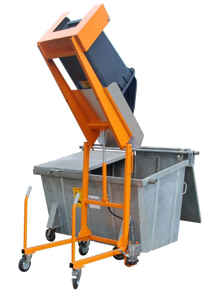 Bauer Mülltonnen Kippstation MKS-F lackiert in der Farbe Gelborange Produktbild Bauer Mülltonnen Kippstation MKS-F lackiert in der Farbe Gelborange