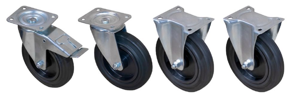 Produktbild Bauer Rollensatz 2 Lenk und 2 Bockrollen 200 mm Vollgummi