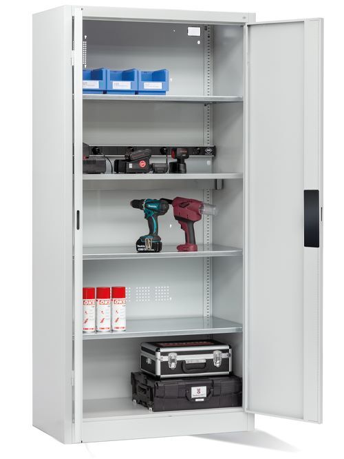 Bedrunka+Hirth Akkuladeschrank mit Flügeltür Basic 930 x 500 x 1950 mm RAL 7035 Produktbild Bedrunka+Hirth Akkuladeschrank mit Flügeltür Basic 930 x 500 x 1950 mm RAL 7035