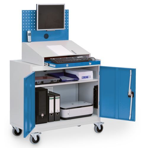 Bedrunka+Hirth Computerwagen mit Lochwand und Pultaufsatz H 1575 mm Produktbild Bedrunka+Hirth Computerwagen mit Lochwand und Pultaufsatz H 1575 mm