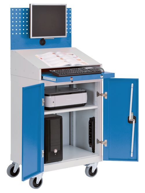 Bedrunka+Hirth Computerwagen mit Lochwand und Pultaufsatz 680 x 500 x 1610 mm Produktbild Bedrunka+Hirth Computerwagen mit Lochwand und Pultaufsatz 680 x 500 x 1610 mm