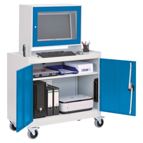 Bedrunka+Hirth Computerwagen mit Monitoraufsatzgehäuse und 2 Türen H 1575 mm Produktbild Bedrunka+Hirth Computerwagen mit Monitoraufsatzgehäuse und 2 Türen H 1575 mm