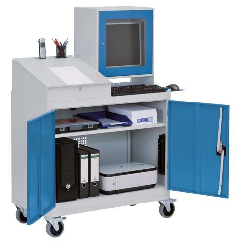 Bedrunka+Hirth Computerwagen mit Monitoraufsatzgehäuse und Türen 1000 x 500 x 1575 mm Bedrunka+Hirth Computerwagen mit Monitoraufsatzgehäuse und Türen 1000 x 500 x 1575 mm