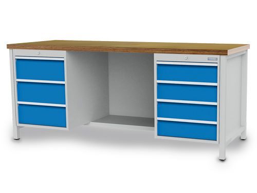 Bedrunka+Hirth Kastenwerkbank 2 seitig 7 Schubladen 1 Stahlfachboden 2000 x 750 x 859 mm Produktbild Bedrunka+Hirth Kastenwerkbank 2 seitig 7 Schubladen 1 Stahlfachboden 2000 x 750 x 859 mm