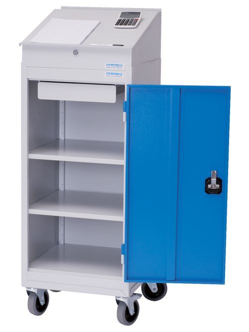 Bedrunka+Hirth Mobiler Flügeltürenschrank mit Pultaufsatz 500 x 500 x 1375 mm