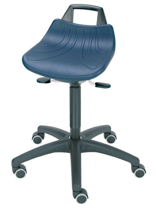 Bedrunka+Hirth Stehhilfe 560 bis 750 mm mit Bodengleitern Sitzfläche PU blau Produktbild Bedrunka+Hirth Stehhilfe 560 bis 750 mm mit Bodengleitern Sitzfläche PU blau