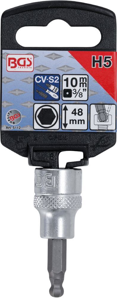 Produktbild Bit Einsatz Innensechskant Kugelkopf 5 mm Antrieb Innenvierkant 10 mm 3/8 Zoll bild 2