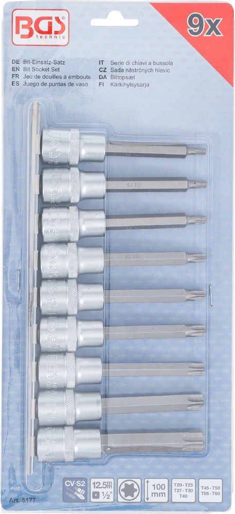 Produktbild Bit Einsatz Satz Antrieb Innenvierkant 1/2 Zoll T-Profil Torx 9 teilig bild 3