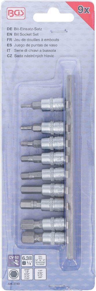 Produktbild Bit Einsatz Satz 9 teilig Antriebe Innenvierkant 6,3 mm 1/4 Zoll bild 3