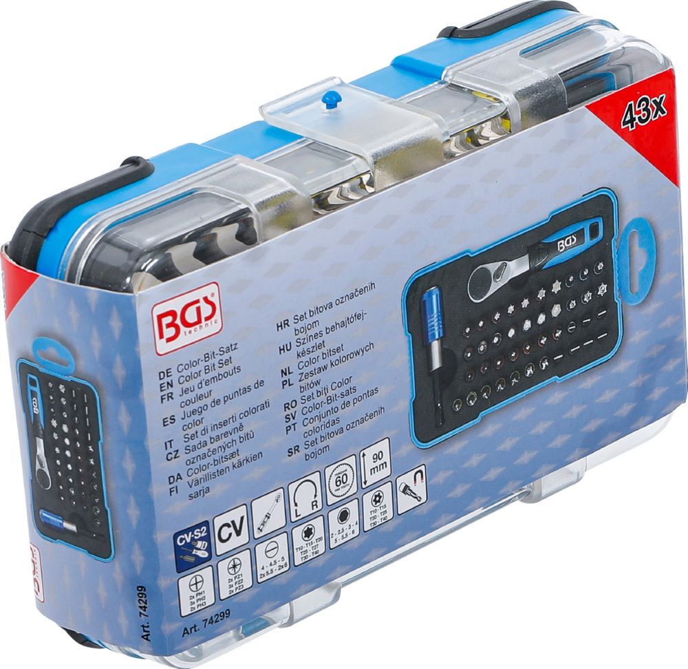 Produktbild Color Bit Satz mit Bit-Knarre Antrieb Außensechskant 6,3 mm 1/4 Zoll 43 teilig bild 10