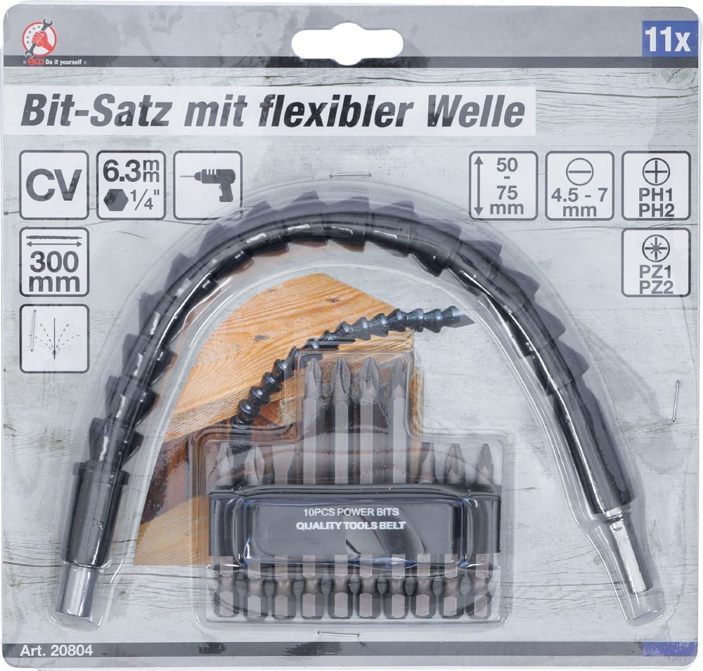 Produktbild Bit-Satz mit flexibler Welle Antrieb Außensechskant 1/4 Zoll 11 teilig bild 4