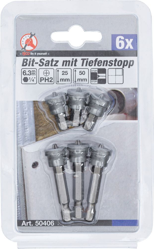 Produktbild Bit Satz mit Tiefenstopp für Gipskartonplatten PH2 6 teilig bild 4