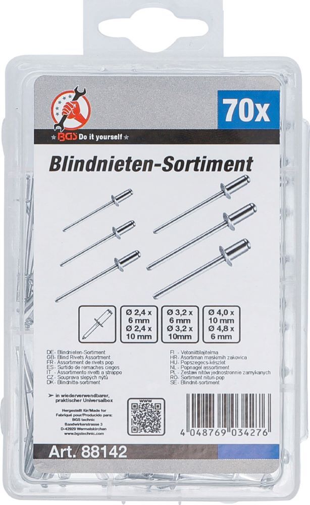Produktbild Blindnieten Sortiment Durchmesser 2,4 - 4,8 mm 70 teilig bild 3