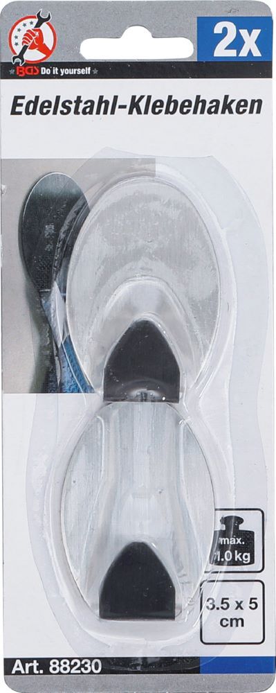 Produktbild Edelstahl Klebehaken 35 x 50 mm 1,0 kg 2 teilig bild 3