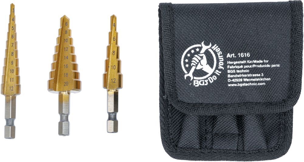 Produktbild BGS Diy HSS Stufenbohrer Satz 3 - 20 mm 3 teilig