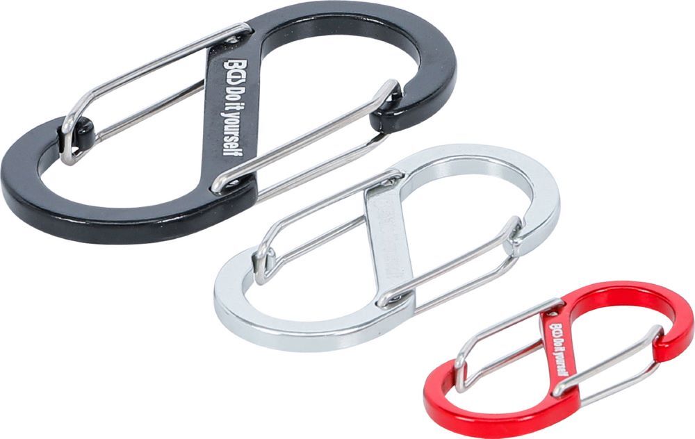 Produktbild BGS Diy Karabinerhaken Sortiment mit Doppelöffnung Aluminium 3 teilig