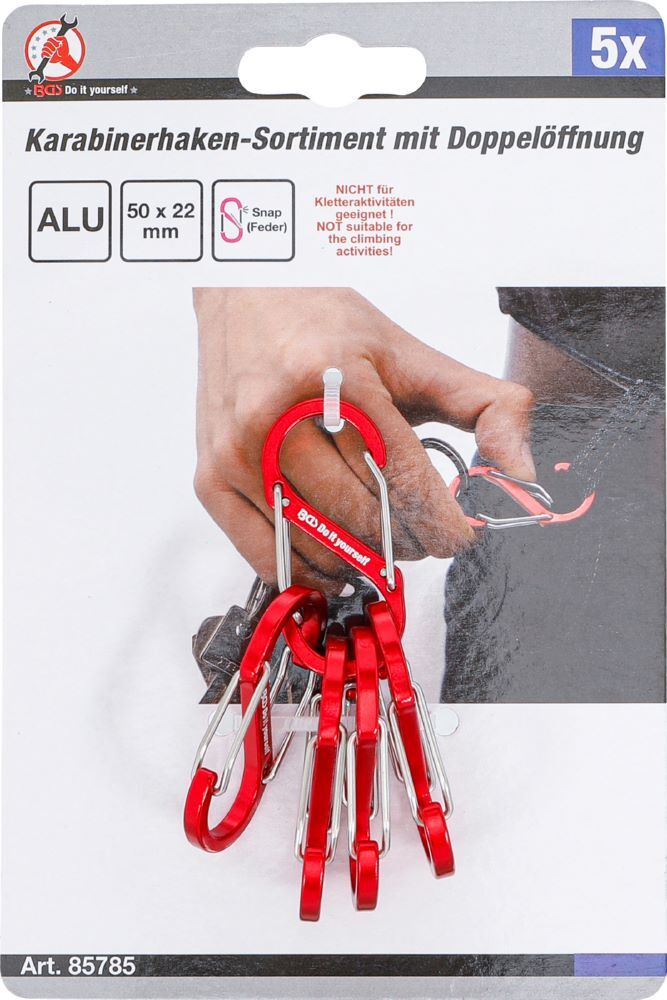 Produktbild Karabinerhaken Sortiment mit Doppelöffnung Aluminium 5 teilig bild 4