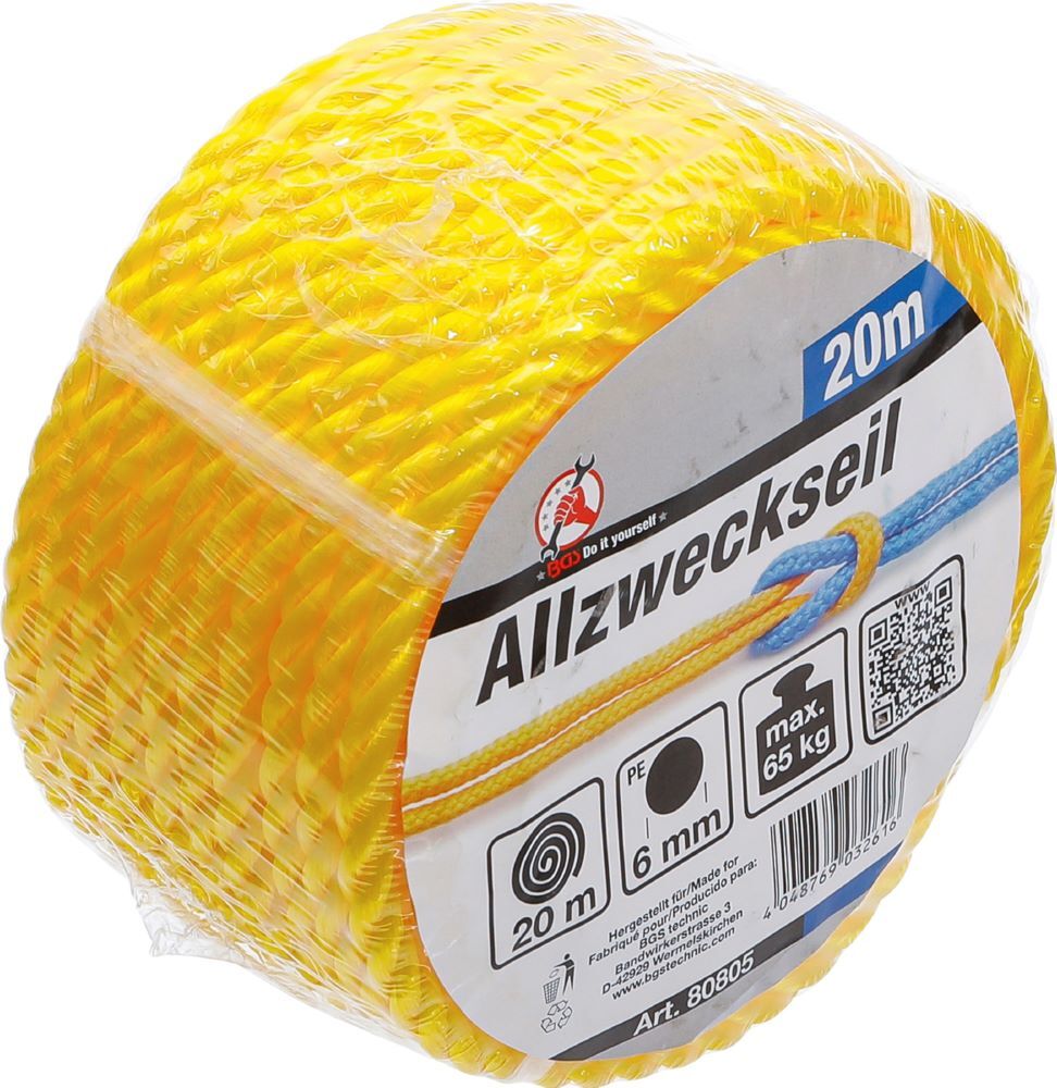Produktbild Kunststoff Seil / Allzweckseil 6 mm x 20 meter gelb bild 2