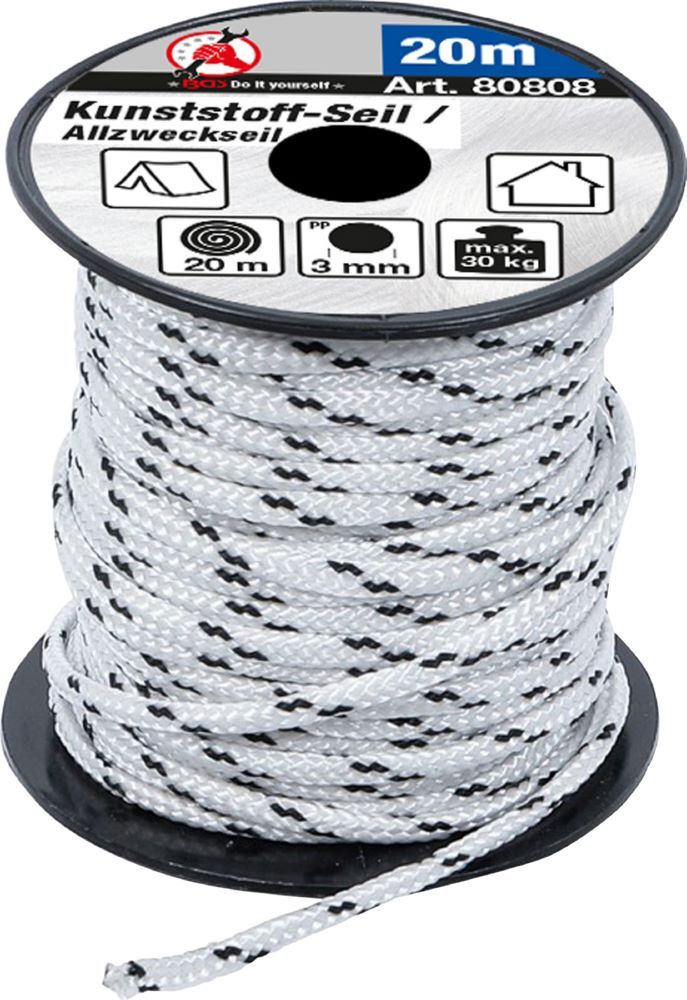 Produktbild BGS Diy Kunststoff Seil / Allzweckseil 3 mm x 20 meter schwarz / weiß