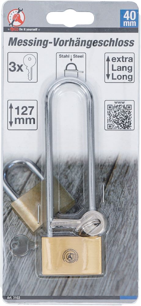 Produktbild Messing Vorhängeschloss extra hoher Bügel 40 mm bild 2