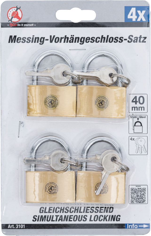 Produktbild Messing Vorhängeschloss Satz gleichschließend 40 mm 4 teilig bild 2