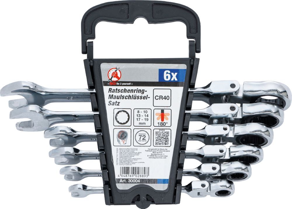 BGS Diy Ratschenring Maulschlüssel Satz 8 - 19 mm 6 teilig flexible Köpfe Produktbild BGS Diy Ratschenring Maulschlüssel Satz 8 - 19 mm 6 teilig flexible Köpfe