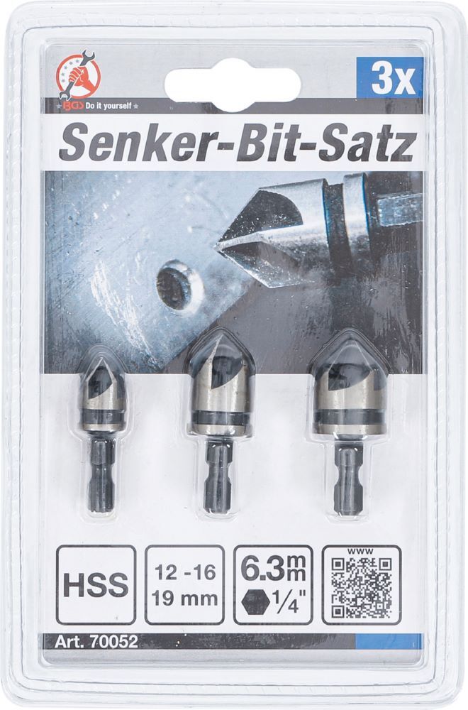 Produktbild Senker Bit Satz HSS Antrieb 6,3 mm 1/4 Zoll 12 - 16 - 19 mm 3 teilig bild 4