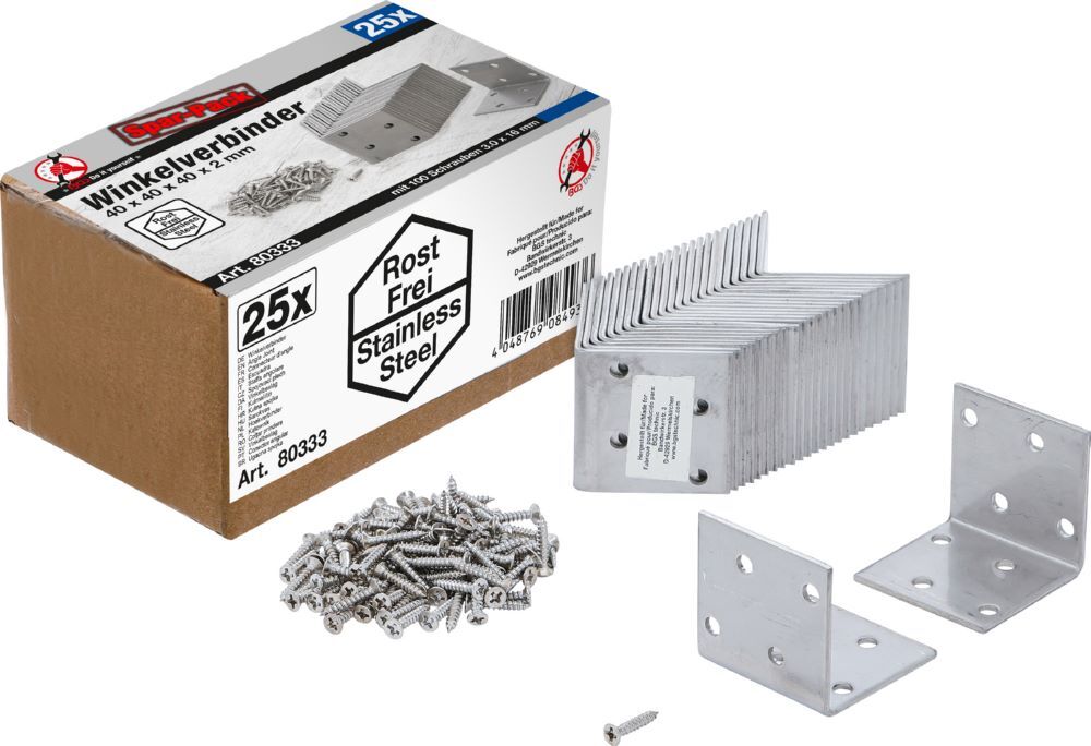 Produktbild BGS Diy Winkelverbinder rostfrei 40 x 40 x 40 mm 25 Stück