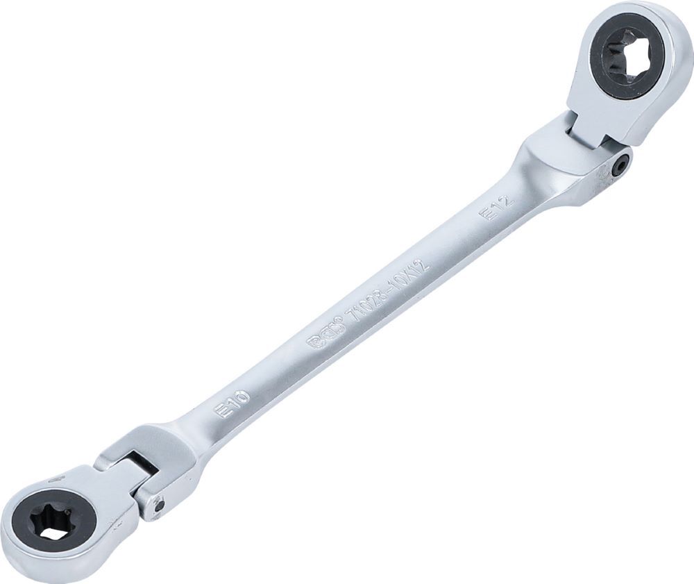 BGS Doppel Ratschen Ringschlüssel E10xE12 abwinkelbar mit E-Profil Ringköpfen