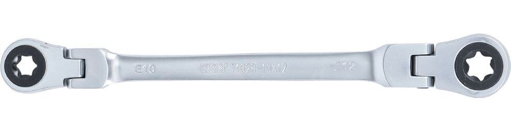 BGS Doppel Ratschen Ringschlüssel E10xE12 abwinkelbar mit E-Profil Ringköpfen