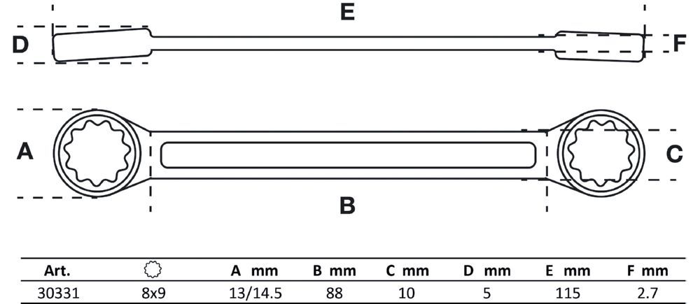 BGS Doppel Ringschlüssel 8 x 9 mm extra flach Produktbild BGS Doppel Ringschlüssel 8 x 9 mm extra flach bild 2