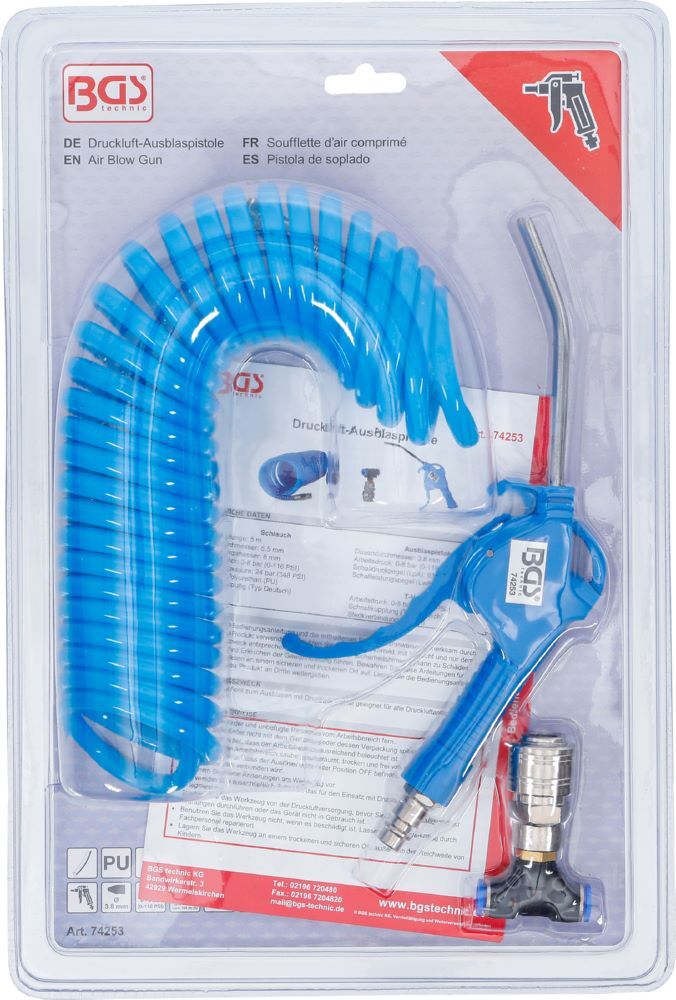 BGS Druckluft Ausblaspistole mit Spiralschlauch 5 meter und T-Verbinder Produktbild BGS Druckluft Ausblaspistole mit Spiralschlauch 5 meter und T-Verbinder bild 4