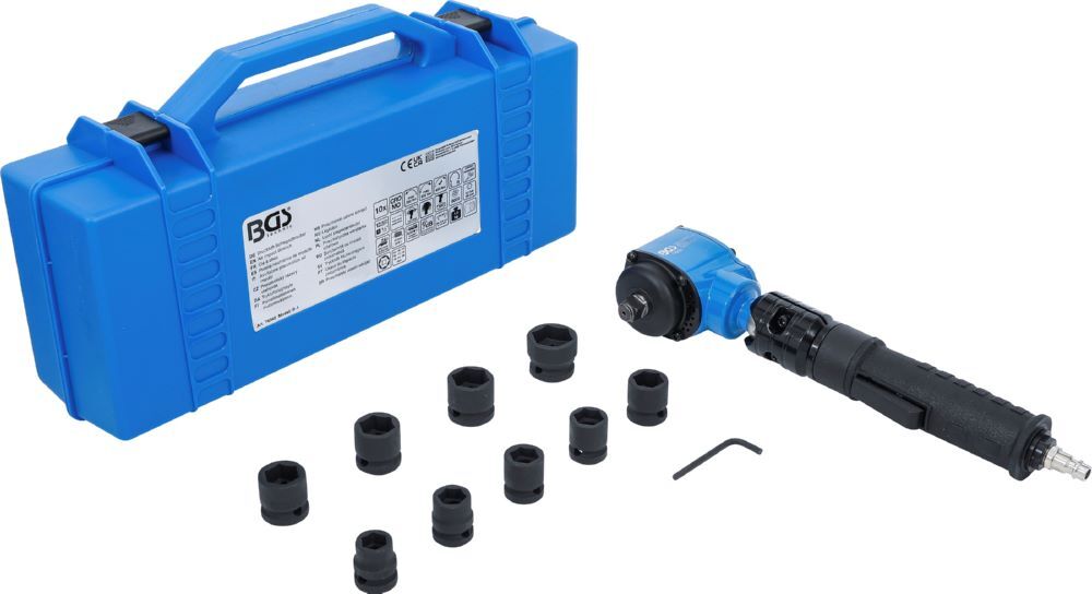 BGS Druckluft Schlagschrauber Satz 12,5 mm 1/2 Zoll 650 Nm 10 Teilig abgewinkelt Produktbild BGS Druckluft Schlagschrauber Satz 12,5 mm 1/2 Zoll 650 Nm 10 Teilig abgewinkelt