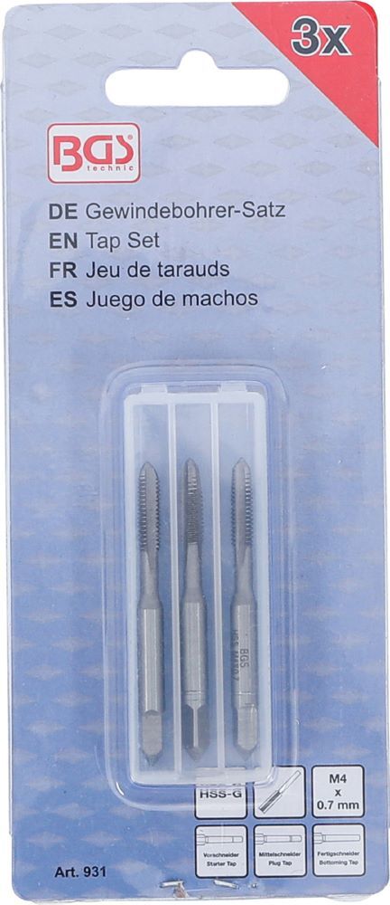 Produktbild Gewindebohrer Satz Vor- Mittel- und Fertigschneider HSS-G M4 x 0,7 3 teilig bild 4