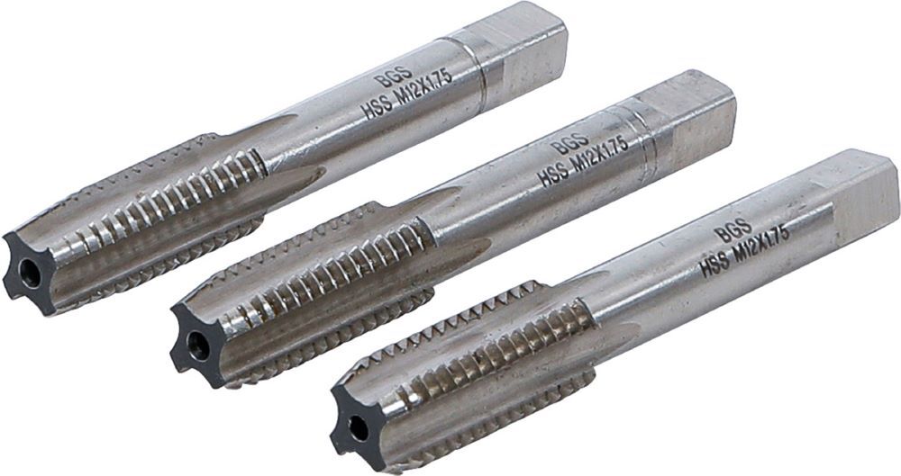 Produktbild BGS Gewindebohrer Satz Vor- Mittel- und Fertigschneider HSS-G M12 x 1,75 3 teilig