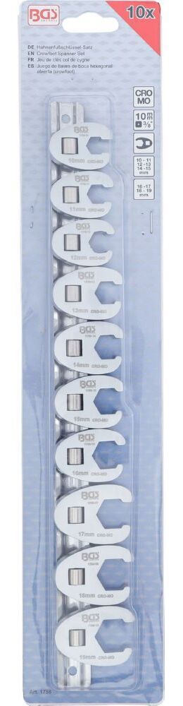 BGS Hahnenfußschlüssel Satz Innenvierkant 10 mm 3/8 Zoll 10 - 19 mm 10 teilig Produktbild BGS Hahnenfußschlüssel Satz Innenvierkant 10 mm 3/8 Zoll 10 - 19 mm 10 teilig bild 3