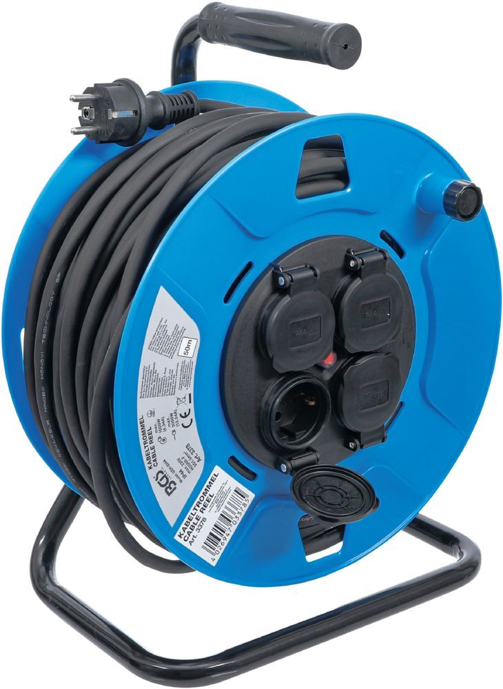 Produktbild BGS Kabeltrommel 50 meter 3 x 1,5 mm² 4 Steckdosen mit Verschlusskappe IP 44