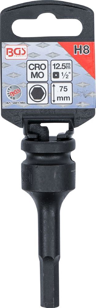 Produktbild Kraft Bit Innensechskant 8 mm Einsatz Länge 75 mm Antrieb Innenvierkant 12,5 mm bild 2