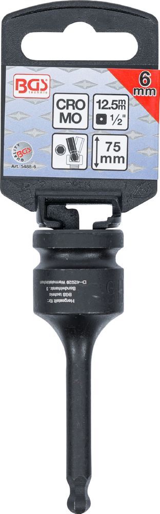 Produktbild Kraft Bit Innensechskant 6 mm Einsatz Länge 75 mm Antrieb Innenvierkant 12,5 mm  bild 2