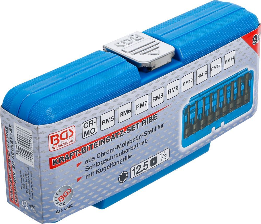 Produktbild Kraft Bit Einsatz Satz Antrieb Innenvierkant 12,5 mm Keil Profil 9 teilig bild 7