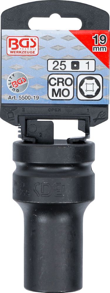 Produktbild Kraft Steckschlüssel 19 mm Einsatz Sechskant tief Antrieb Innenvierkant 25 mm bild 3