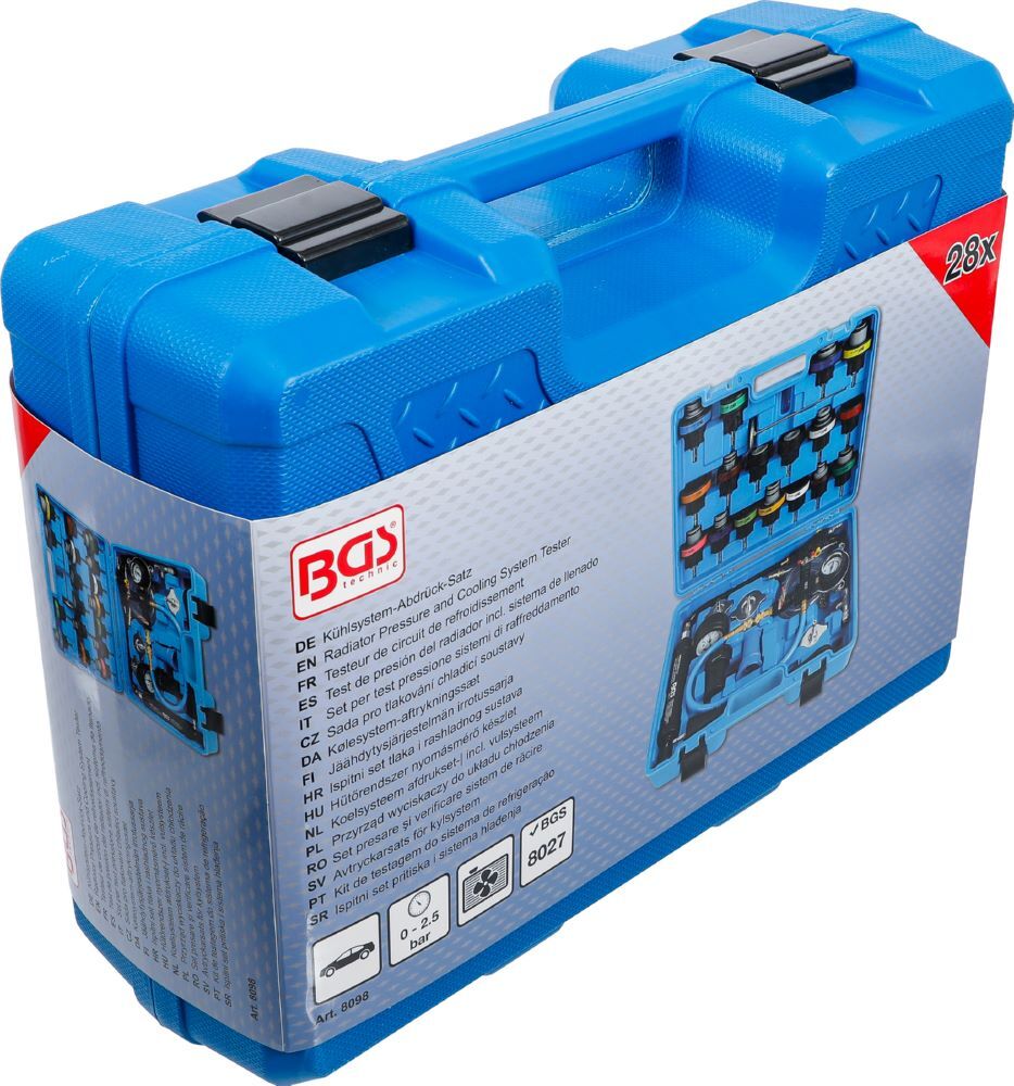 BGS Kühlsystem Abdrück Satz mit Befüllsystem 28 teilig BGS Kühlsystem Abdrück Satz mit Befüllsystem 28 teilig